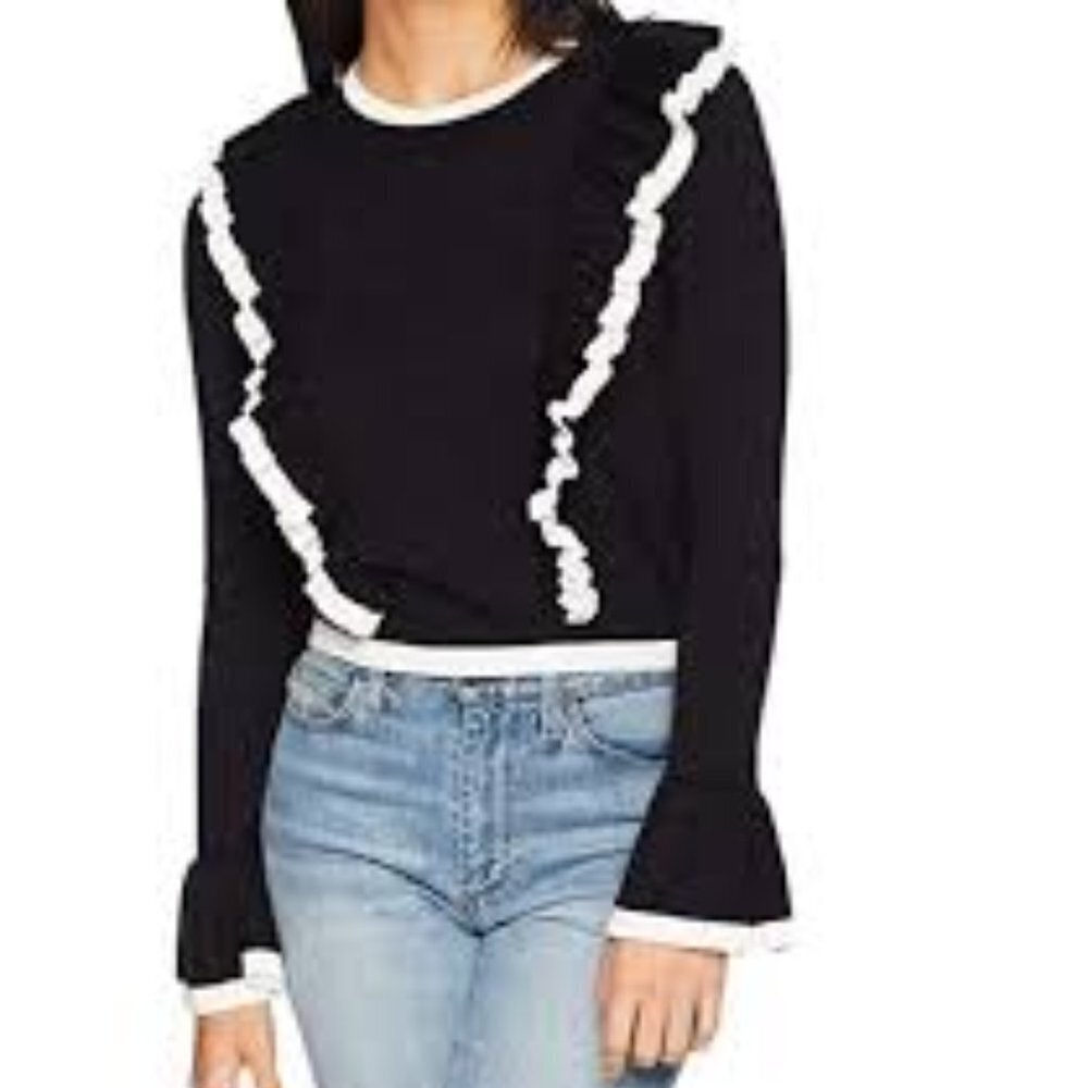 The Fifth Label Ruffle Sweater Womens Small Black White Ruffle Top Dazzle 1